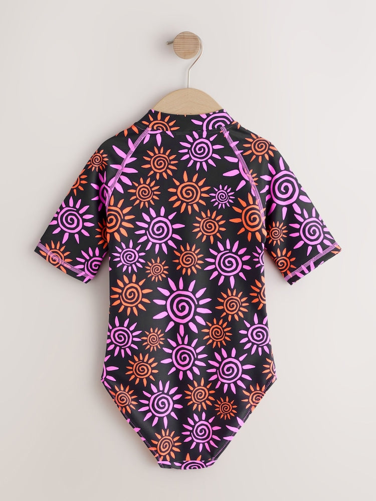Black/Pink Sun Short Sleeved Sunsafe Swimsuit (3mths-16yrs)