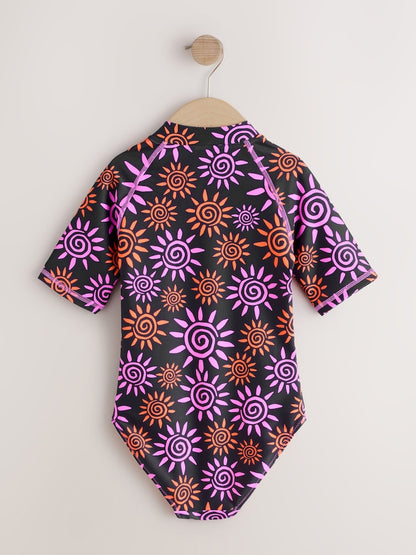 Black/Pink Sun Short Sleeved Sunsafe Swimsuit (3mths-16yrs)