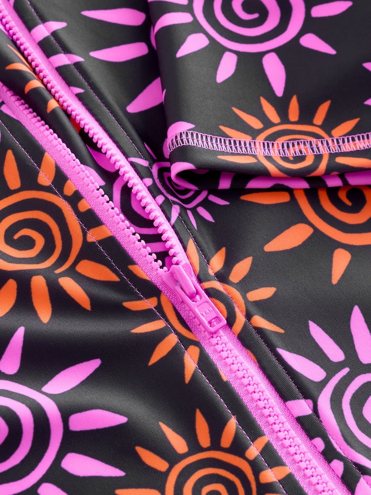 Black/Pink Sun Short Sleeved Sunsafe Swimsuit (3mths-16yrs)
