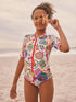 Multi Picnic Scene Short Sleeved Sunsafe Swimsuit (3mths-16yrs) - Size 3 Years (98cm) - Multi Picnic Scene