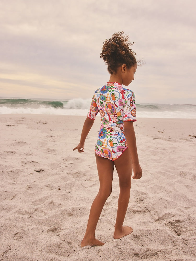 Multi Picnic Scene Short Sleeved Sunsafe Swimsuit (3mths-16yrs) - Size 3 Years (98cm)