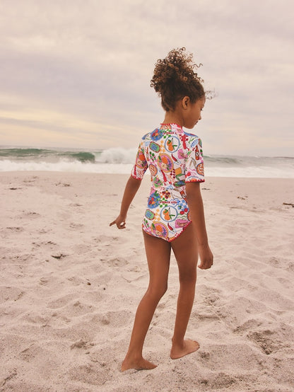 Multi Picnic Scene Short Sleeved Sunsafe Swimsuit (3mths-16yrs) - Size 3 Years (98cm)