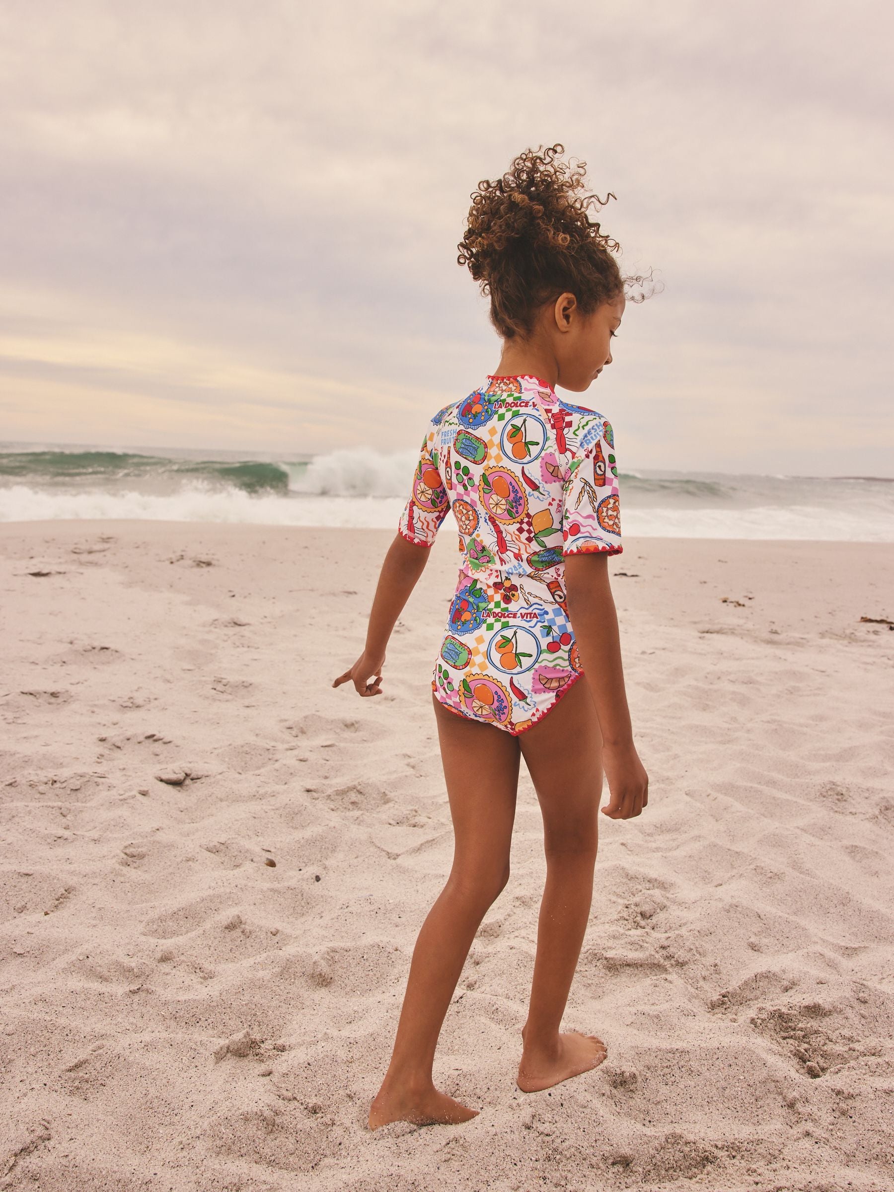 Multi Picnic Scene Short Sleeved Sunsafe Swimsuit (3mths-16yrs) - Size 3 Years (98cm)