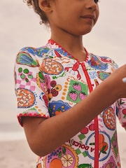 Multi Picnic Scene Short Sleeved Sunsafe Swimsuit (3mths-16yrs) - Size 3 Years (98cm)