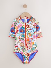 Multi Picnic Scene Short Sleeved Sunsafe Swimsuit (3mths-16yrs) - Size 3 Years (98cm)