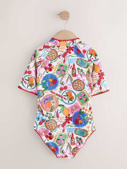 Multi Picnic Scene Short Sleeved Sunsafe Swimsuit (3mths-16yrs) - Size 3 Years (98cm)