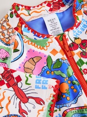 Multi Picnic Scene Short Sleeved Sunsafe Swimsuit (3mths-16yrs) - Size 3 Years (98cm)