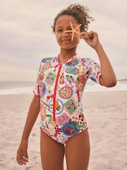 Multi Picnic Scene Short Sleeved Sunsafe Swimsuit (3mths-16yrs) - Size 3 Years (98cm)