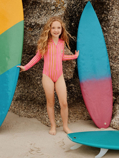 Pink/Orange Stripe Long Sleeve Sunsafe Swimsuit (3mths-16yrs)