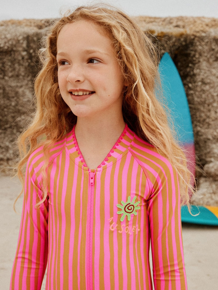 Pink/Orange Stripe Long Sleeve Sunsafe Swimsuit (3mths-16yrs)