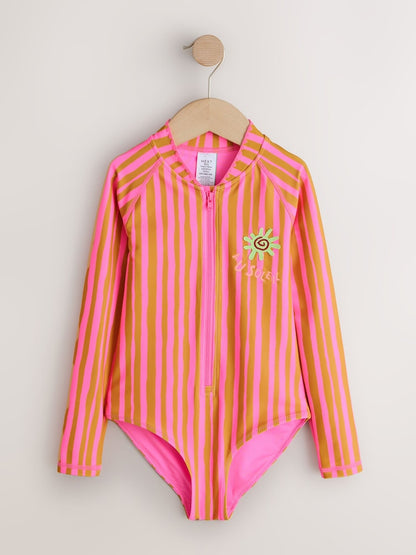 Pink/Orange Stripe Long Sleeve Sunsafe Swimsuit (3mths-16yrs)
