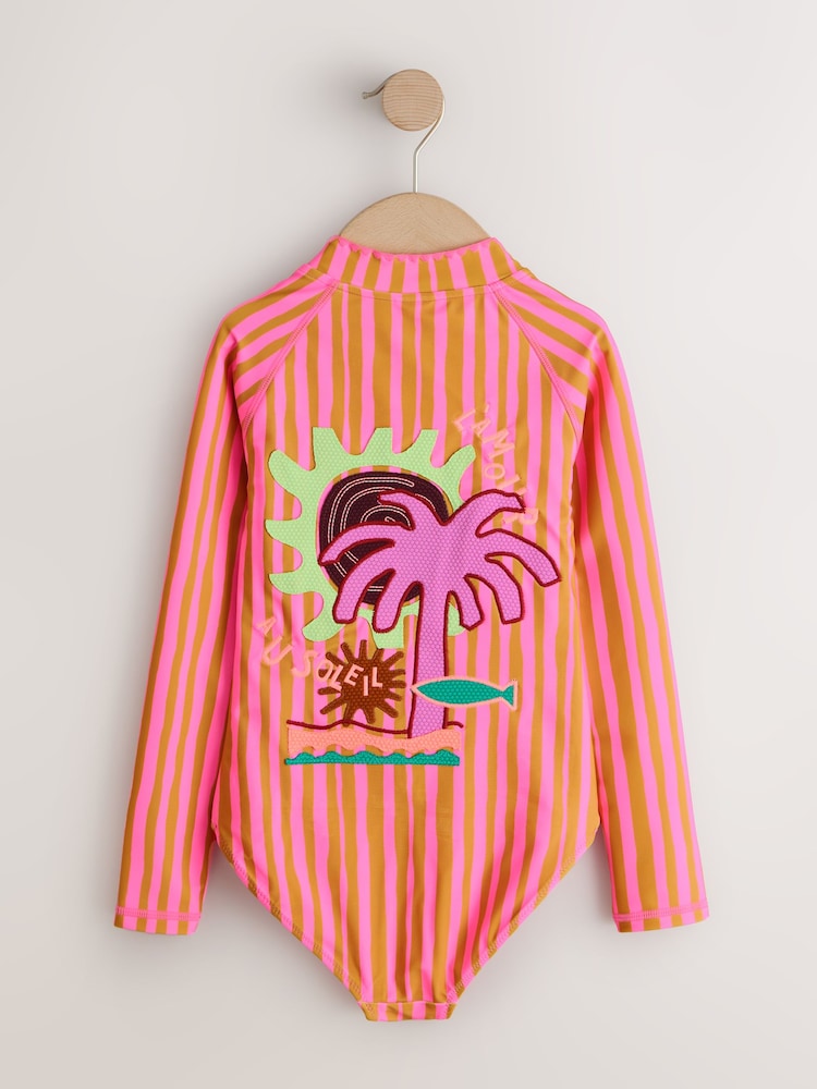 Pink/Orange Stripe Long Sleeve Sunsafe Swimsuit (3mths-16yrs)