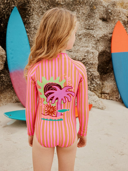 Pink/Orange Stripe Long Sleeve Sunsafe Swimsuit (3mths-16yrs)