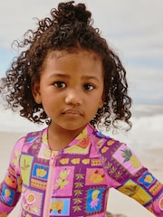 Purple/Orange Tropical Sunsafe Long Sleeve Swimsuit (3mths-7yrs) - Size 3-6 Months (62-68cm)