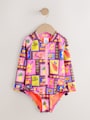 Purple/Orange Tropical Sunsafe Long Sleeve Swimsuit (3mths-7yrs) - Size 3-6 Months (62-68cm)