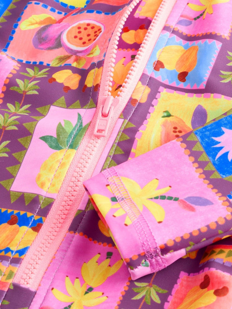 Purple/Orange Tropical Sunsafe Long Sleeve Swimsuit (3mths-7yrs) - Size 3-6 Months (62-68cm)