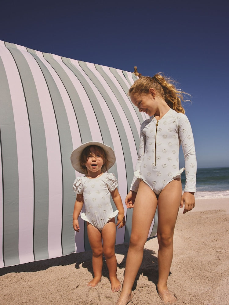 White Embriodered Puff Sleeve Swimsuit (3mths-7yrs) - Size 3-6 Months (62-68cm)