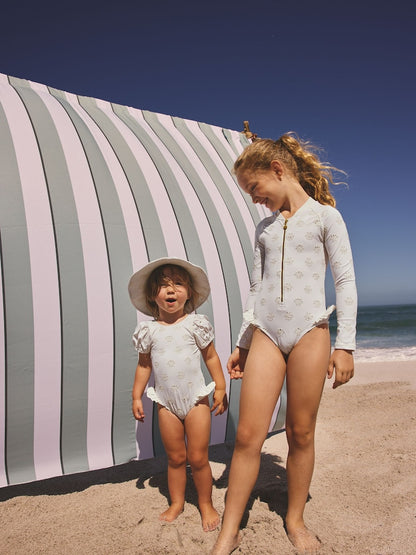 White Embriodered Puff Sleeve Swimsuit (3mths-7yrs) - Size 3-6 Months (62-68cm)