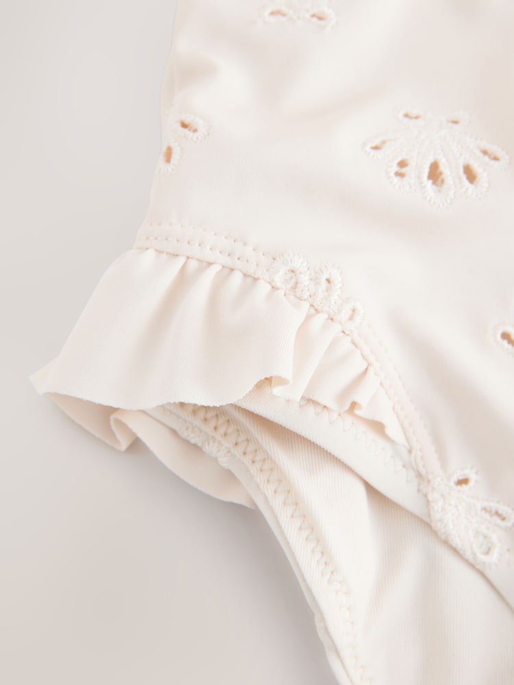 White Embriodered Puff Sleeve Swimsuit (3mths-7yrs) - Size 3-6 Months (62-68cm)