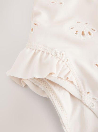 White Embriodered Puff Sleeve Swimsuit (3mths-7yrs) - Size 3-6 Months (62-68cm)