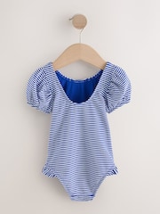 Navy Blue Cherry Stripe Puff Sleeve Swimsuit (3mths-7yrs) - Size 3-6 Months (62-68cm)