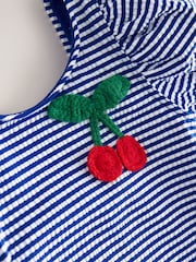 Navy Blue Cherry Stripe Puff Sleeve Swimsuit (3mths-7yrs) - Size 3-6 Months (62-68cm)