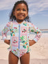 Blue Stripe Vegetable Print Sunsafe Long Sleeve Swimsuit (3mths-7yrs) - Blue Stripe Vegetable Print / 12-18 Months (80-86cm)