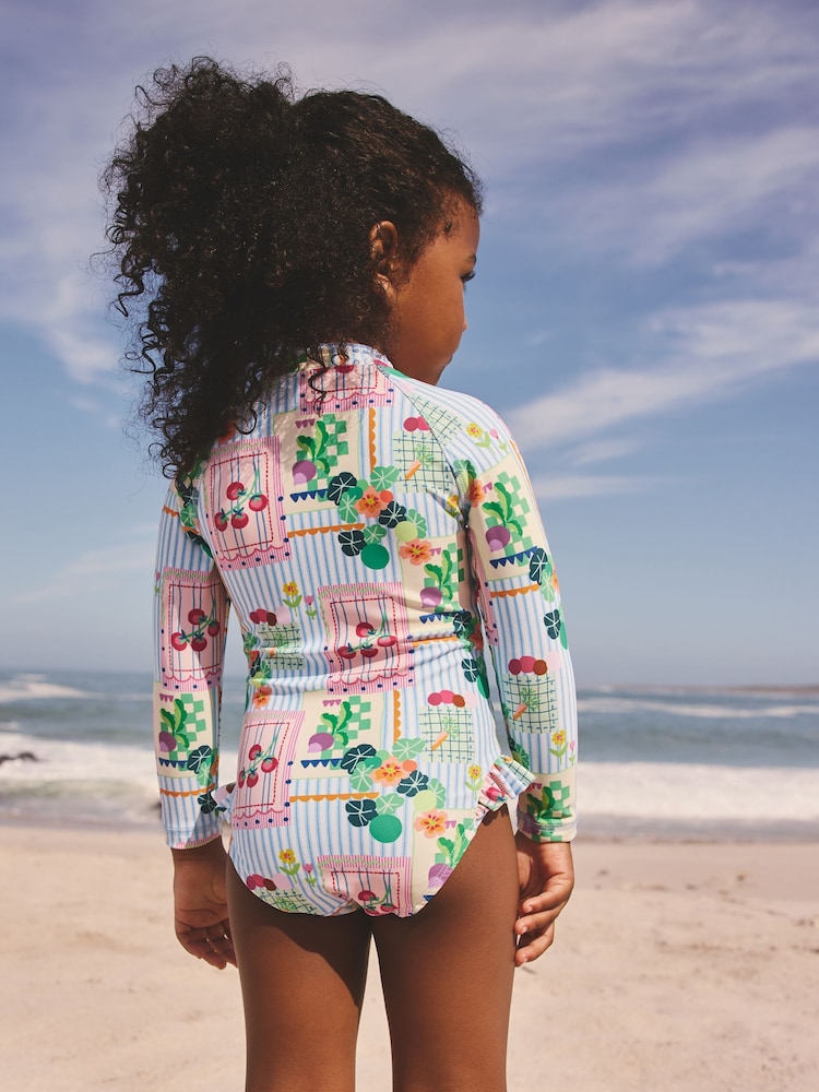Blue Stripe Vegetable Print Sunsafe Long Sleeve Swimsuit (3mths-7yrs)