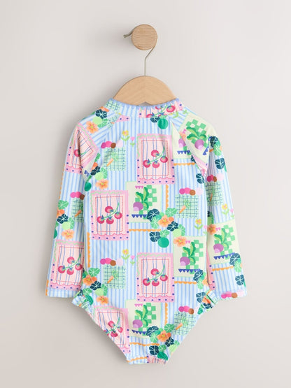 Blue Stripe Vegetable Print Sunsafe Long Sleeve Swimsuit (3mths-7yrs)