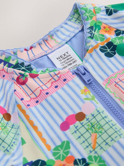 Blue Stripe Vegetable Print Sunsafe Long Sleeve Swimsuit (3mths-7yrs)