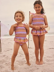 Purple/Orange Embroidered Shirred Swimsuit (3mths-10yrs) - Size 3-6 Months (62-68cm)
