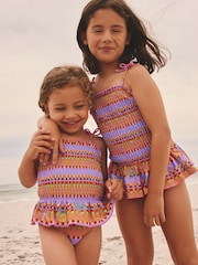 Purple/Orange Embroidered Shirred Swimsuit (3mths-10yrs) - Size 3-6 Months (62-68cm)