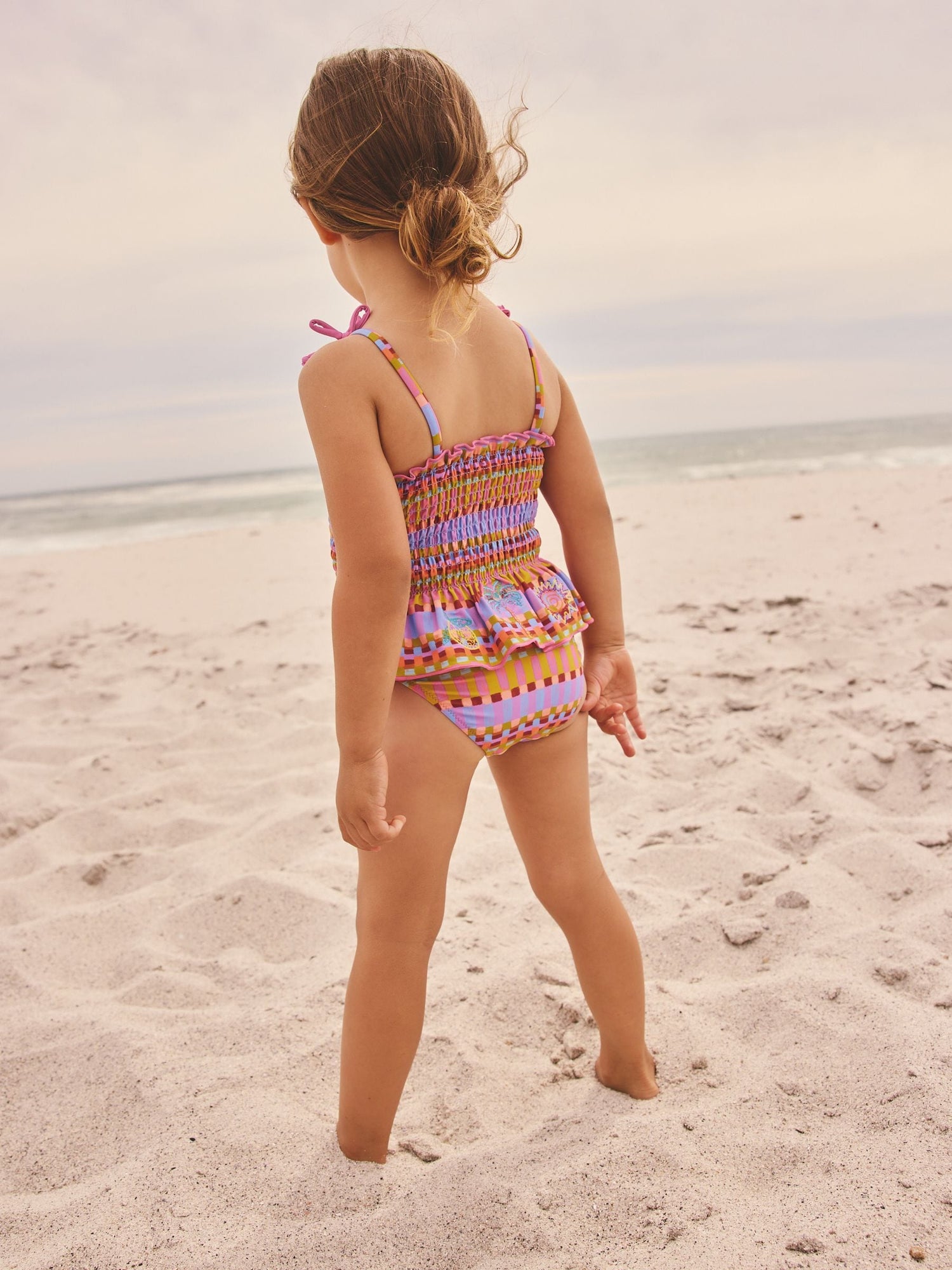 Purple/Orange Embroidered Shirred Swimsuit (3mths-10yrs) - Size 3-6 Months (62-68cm)