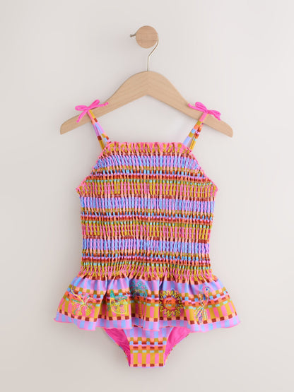Purple/Orange Embroidered Shirred Swimsuit (3mths-10yrs) - Size 3-6 Months (62-68cm)