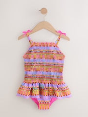 Purple/Orange Embroidered Shirred Swimsuit (3mths-10yrs) - Size 3-6 Months (62-68cm)