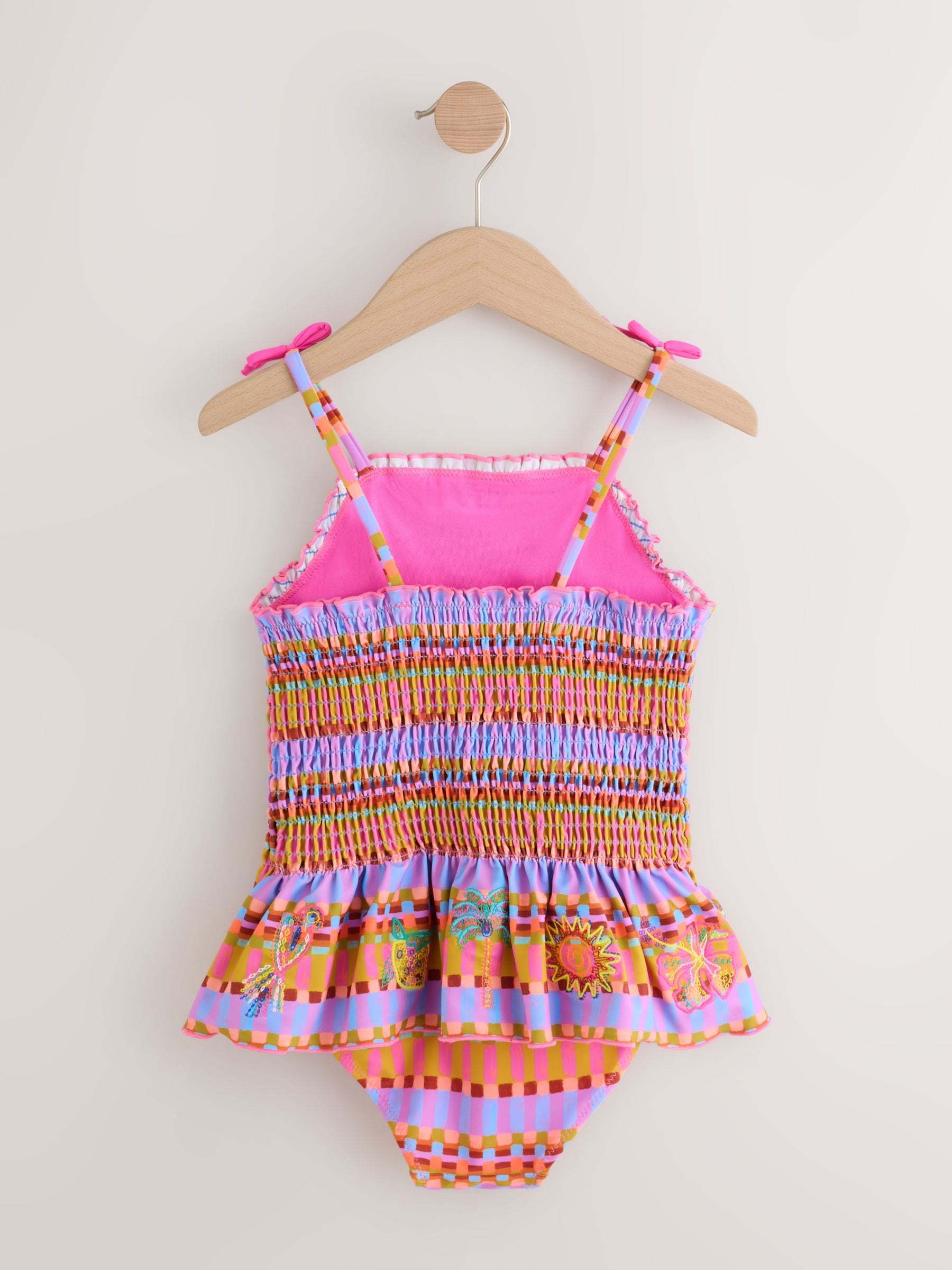Purple/Orange Embroidered Shirred Swimsuit (3mths-10yrs) - Size 3-6 Months (62-68cm)