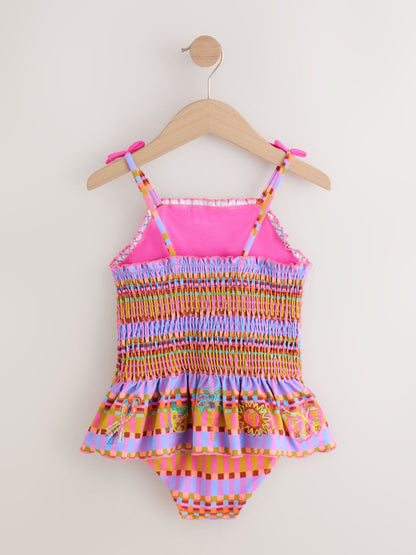Purple/Orange Embroidered Shirred Swimsuit (3mths-10yrs) - Size 3-6 Months (62-68cm)