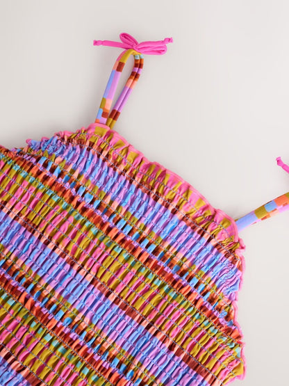 Purple/Orange Embroidered Shirred Swimsuit (3mths-10yrs)