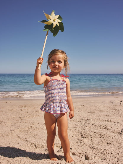 Red/Blue Check Shirred Swimsuit (3mths-10yrs) - Size 3-6 Months (62-68cm) - Red/Blue Check