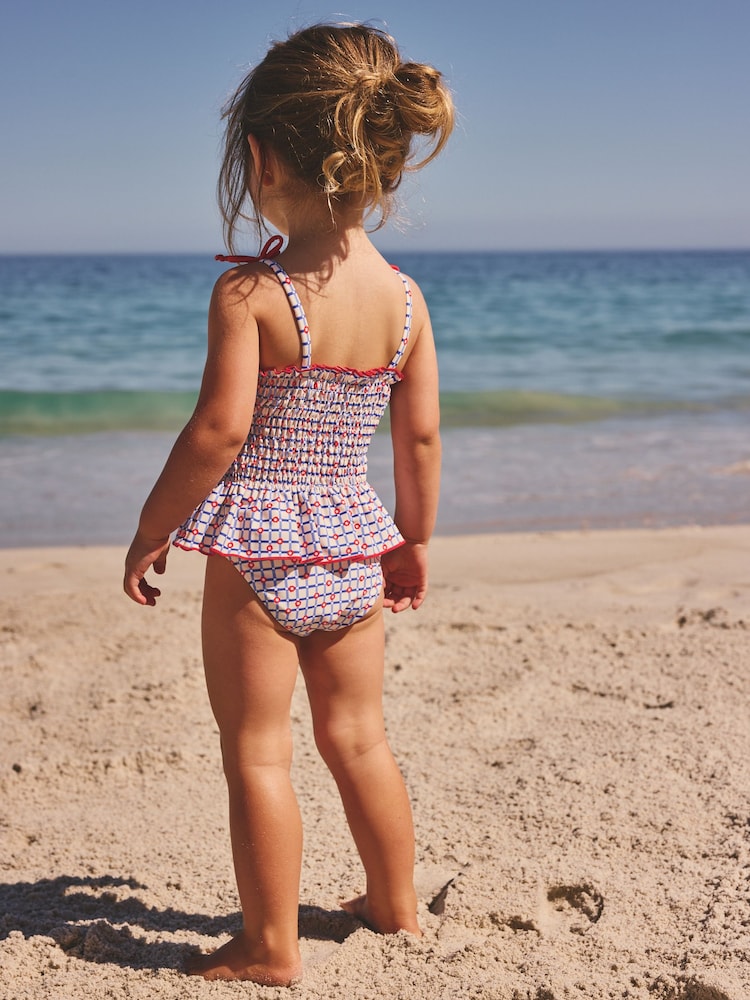 Red/Blue Check Shirred Swimsuit (3mths-10yrs) - Size 3-6 Months (62-68cm)
