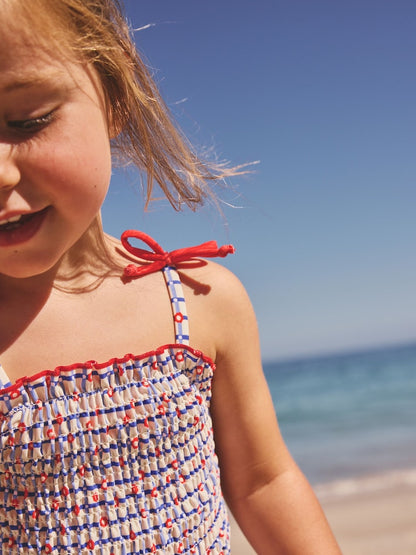 Red/Blue Check Shirred Swimsuit (3mths-10yrs) - Size 3-6 Months (62-68cm)