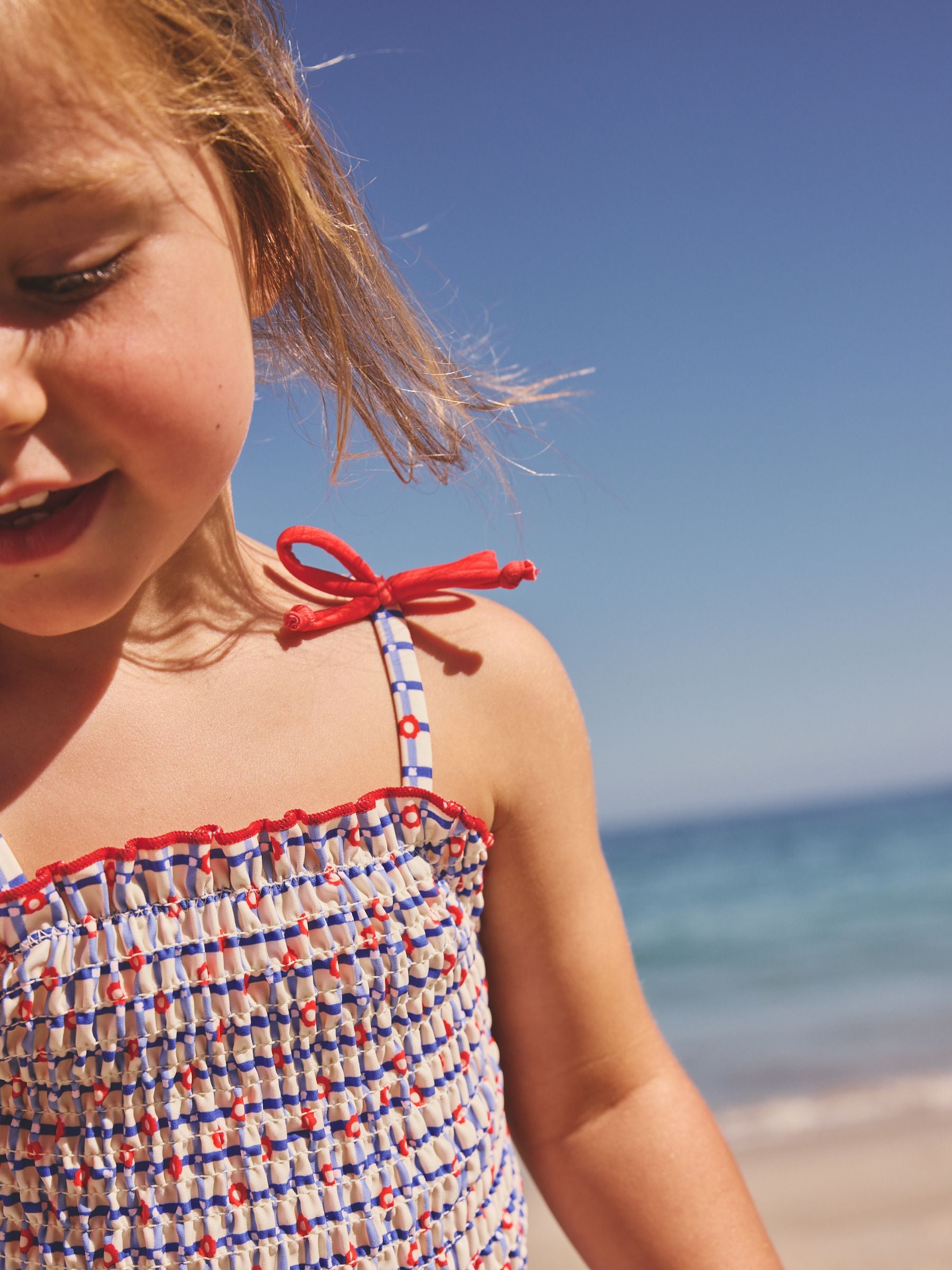 Red/Blue Check Shirred Swimsuit (3mths-10yrs) - Size 3-6 Months (62-68cm)