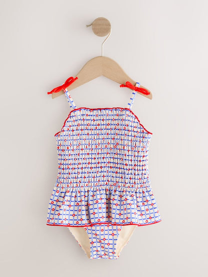 Red/Blue Check Shirred Swimsuit (3mths-10yrs) - Size 3-6 Months (62-68cm)