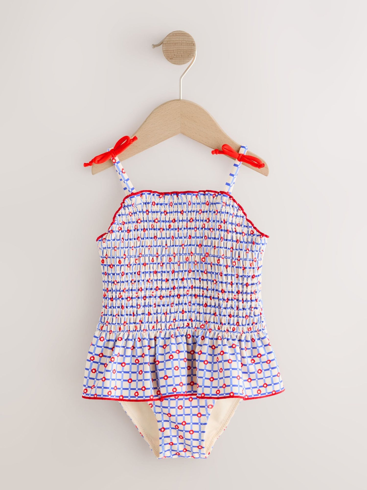 Red/Blue Check Shirred Swimsuit (3mths-10yrs) - Size 3-6 Months (62-68cm)