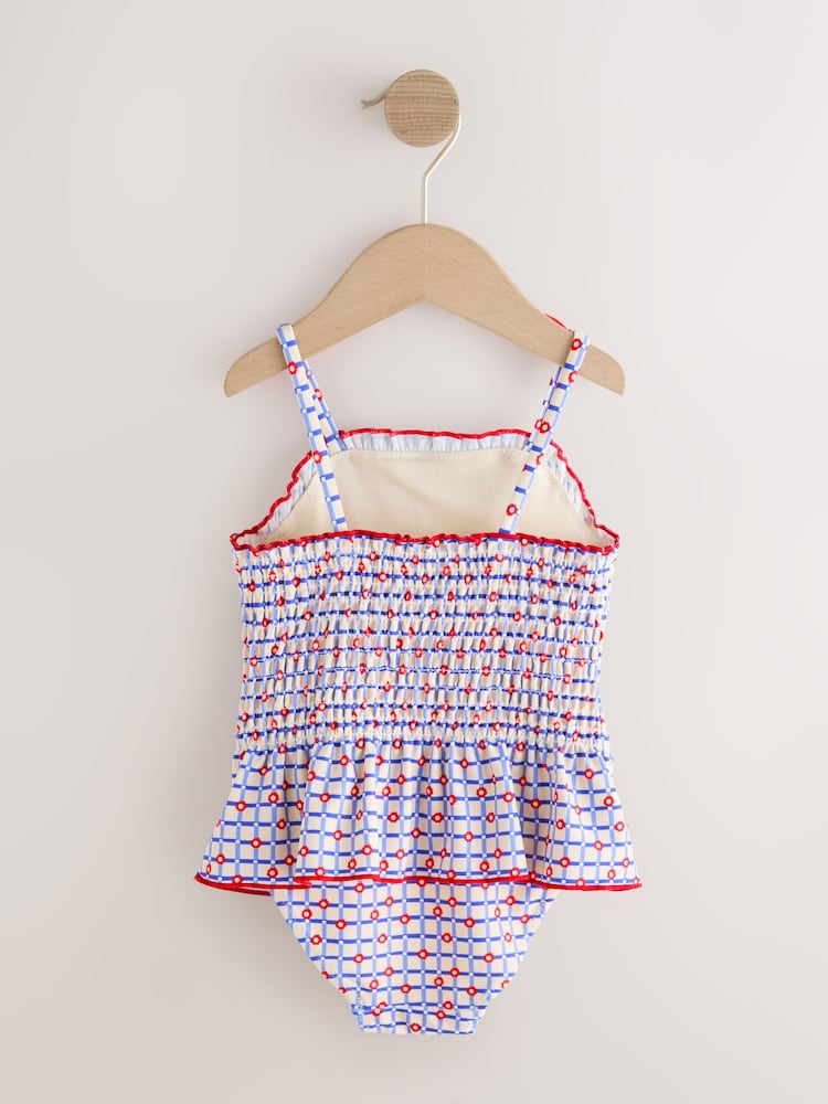 Red/Blue Check Shirred Swimsuit (3mths-10yrs) - Size 3-6 Months (62-68cm)