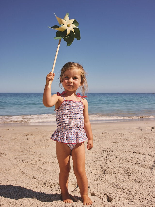 Red/Blue Check Shirred Swimsuit (3mths-10yrs) - Size 3-6 Months (62-68cm)