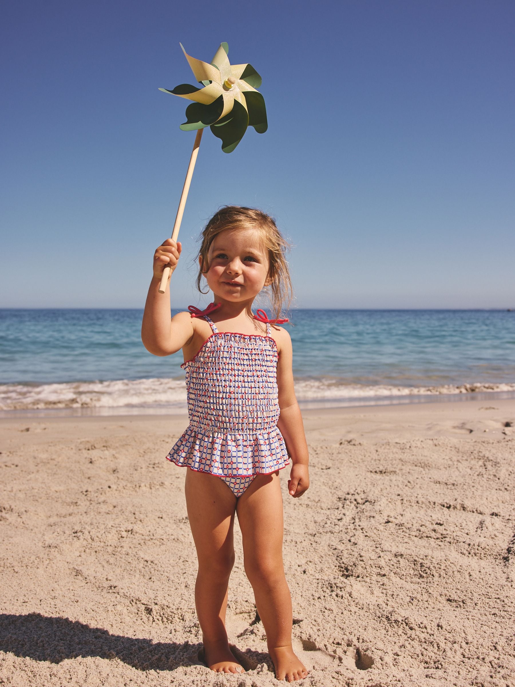 Red/Blue Check Shirred Swimsuit (3mths-10yrs) - Size 3-6 Months (62-68cm) - Default 1