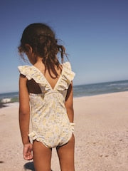 Yellow Ditsy Floral Frill Swimsuit (3mths-7yrs) - Size 3-6 Months (62-68cm)