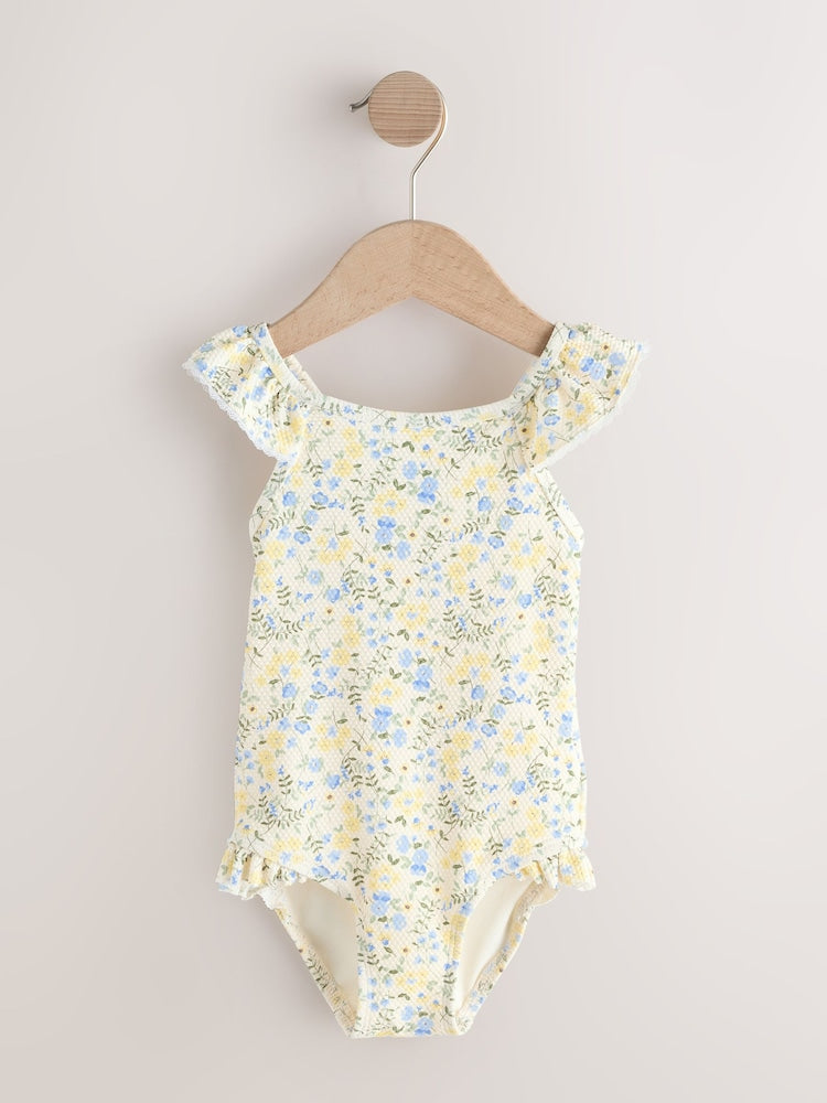 Yellow Ditsy Floral Frill Swimsuit (3mths-7yrs) - Size 3-6 Months (62-68cm)