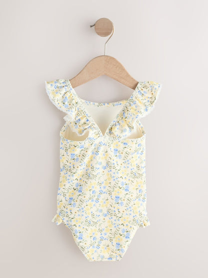 Yellow Ditsy Floral Frill Swimsuit (3mths-7yrs) - Size 3-6 Months (62-68cm)